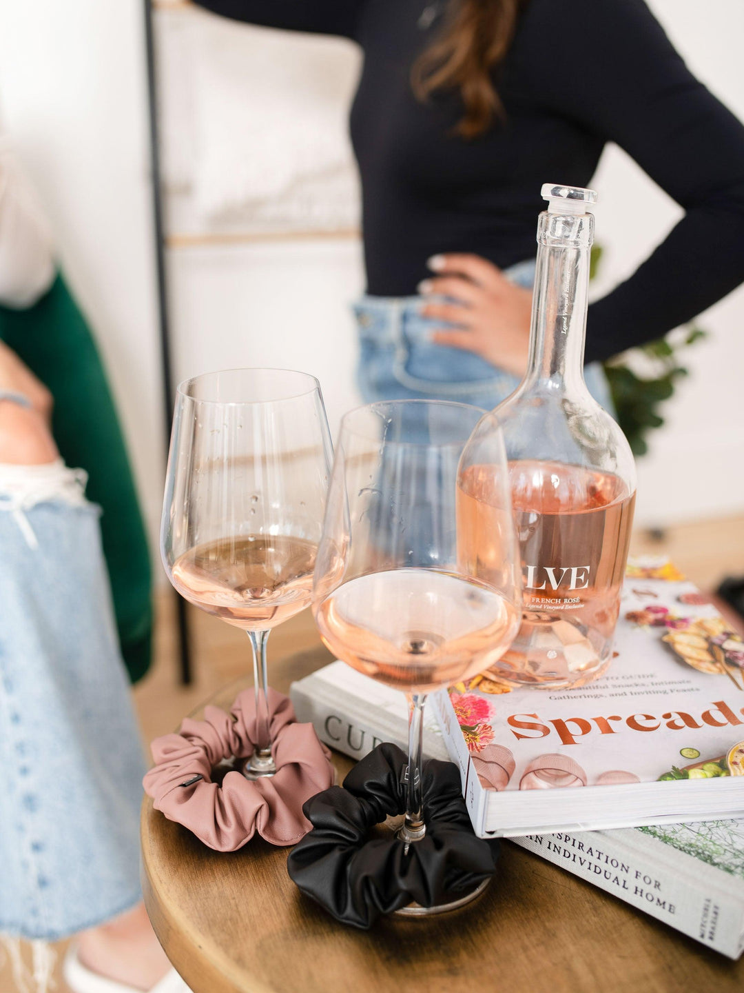 Dusty Rose and Black Faux Leather Scrunchies