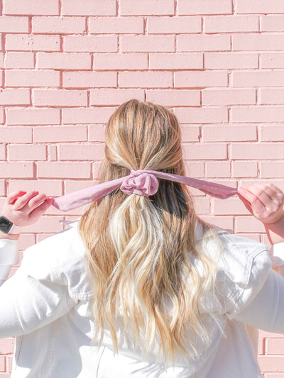 Mauve Polka Dot with Short Bow Scrunchie