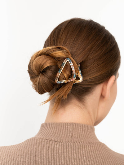 Sea Glass Triangle Claw Clip in red hair bun